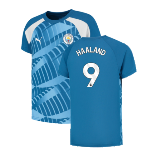 2023-2024 Man City Pre-Match Jersey (Lake Blue) - Kids (HAALAND 9)