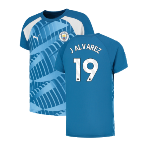 2023-2024 Man City Pre-Match Jersey (Lake Blue) - Kids (J ALVAREZ 19)