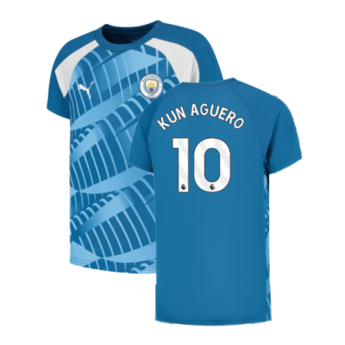 2023-2024 Man City Pre-Match Jersey (Lake Blue) - Kids (KUN AGUERO 10)