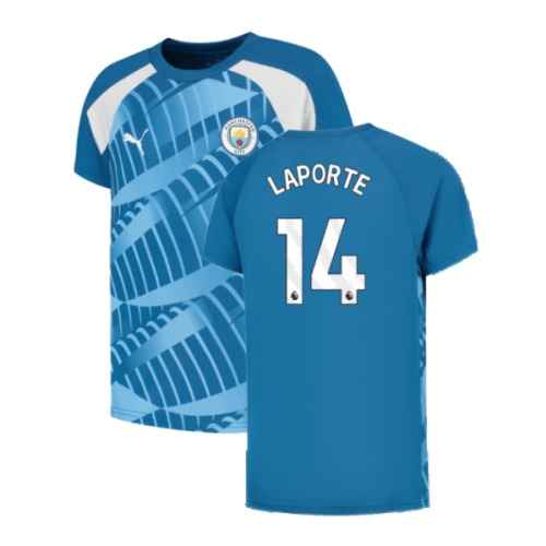 2023-2024 Man City Pre-Match Jersey (Lake Blue) - Kids (LAPORTE 14)