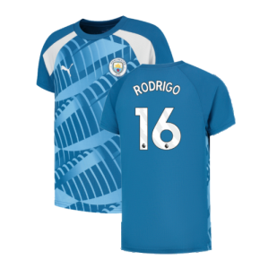 2023-2024 Man City Pre-Match Jersey (Lake Blue) - Kids (RODRIGO 16)