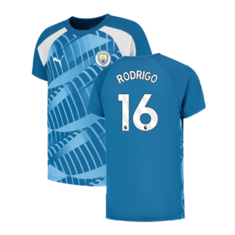 2023-2024 Man City Pre-Match Jersey (Lake Blue) - Kids (RODRIGO 16)