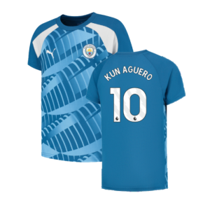 2023-2024 Man City Pre-Match Jersey (Lake Blue) (KUN AGUERO 10)