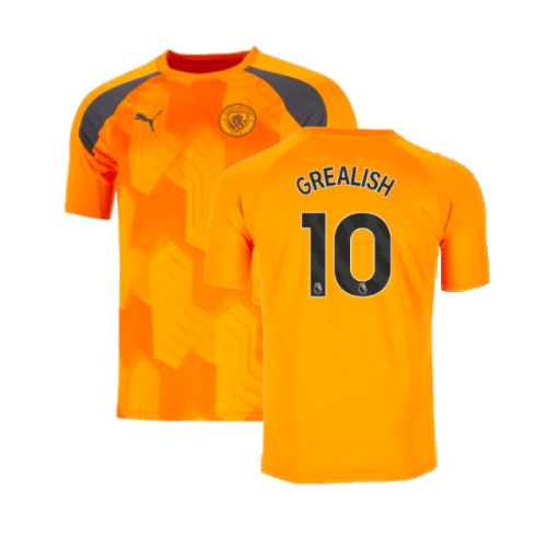 2023-2024 Man City Pre-Match Jersey (Orange) (GREALISH 10)