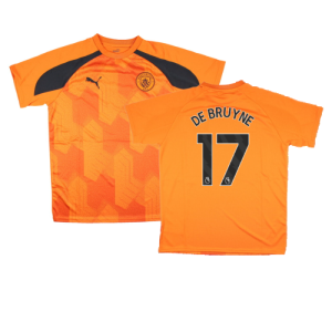 2023-2024 Man City Pre-Match Jersey (Orange) - Kids (DE BRUYNE 17)