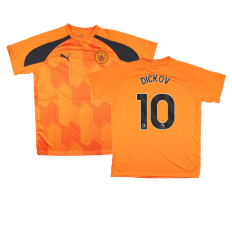 2023-2024 Man City Pre-Match Jersey (Orange) - Kids (DICKOV 10)