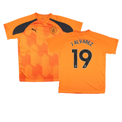 2023-2024 Man City Pre-Match Jersey (Orange) - Kids (J ALVAREZ 19)