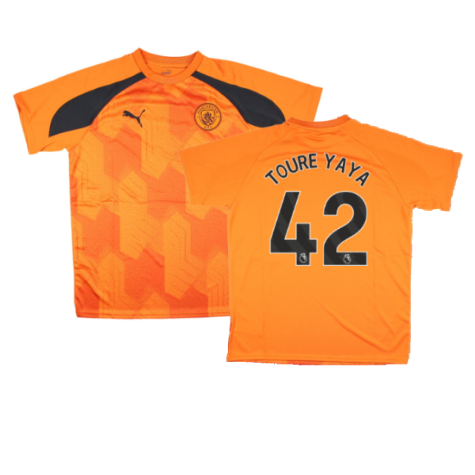 2023-2024 Man City Pre-Match Jersey (Orange) - Kids (TOURE YAYA 42)