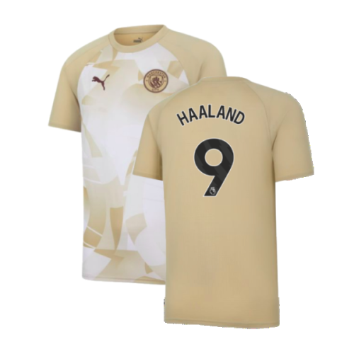 2023-2024 Man City Prematch SS Jersey (Granola) - Kids (HAALAND 9)