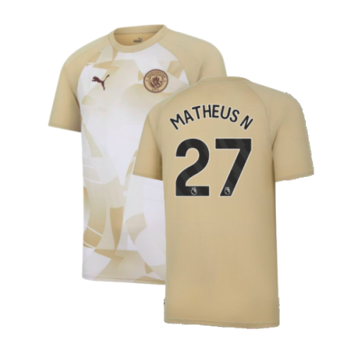 2023-2024 Man City Prematch SS Jersey (Granola) - Kids (Matheus N 27)