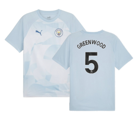 2023-2024 Man City Prematch SS Jersey (Silver Sky) (Greenwood 5)