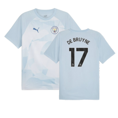 2023-2024 Man City Prematch SS Jersey (Silver Sky) - Kids (DE BRUYNE 17)