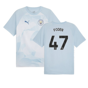 2023-2024 Man City Prematch SS Jersey (Silver Sky) - Kids (FODEN 47)