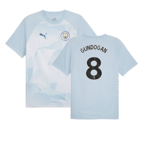 2023-2024 Man City Prematch SS Jersey (Silver Sky) - Kids (GUNDOGAN 8)