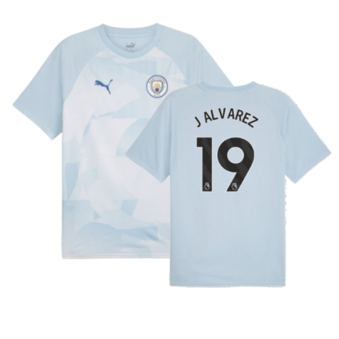 2023-2024 Man City Prematch SS Jersey (Silver Sky) - Kids (J ALVAREZ 19)