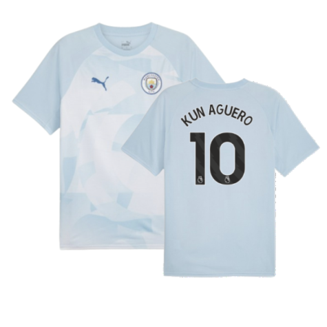 2023-2024 Man City Prematch SS Jersey (Silver Sky) - Kids (KUN AGUERO 10)