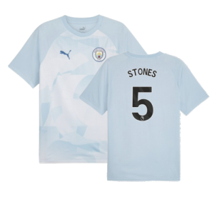 2023-2024 Man City Prematch SS Jersey (Silver Sky) - Kids (STONES 5)