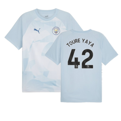 2023-2024 Man City Prematch SS Jersey (Silver Sky) - Kids (TOURE YAYA 42)