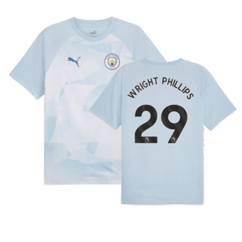 2023-2024 Man City Prematch SS Jersey (Silver Sky) - Kids (WRIGHT PHILLIPS 29)