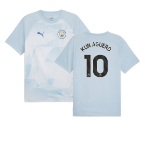 2023-2024 Man City Prematch SS Jersey (Silver Sky) (KUN AGUERO 10)