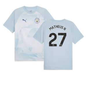 2023-2024 Man City Prematch SS Jersey (Silver Sky) (Matheus N 27)