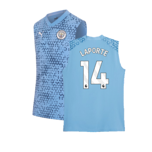 2023-2024 Man City Sleeveless Training Jersey (Light Blue) (LAPORTE 14)