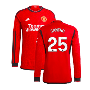 2023-2024 Man Utd Authentic Long Sleeve Home Shirt (Sancho 25)