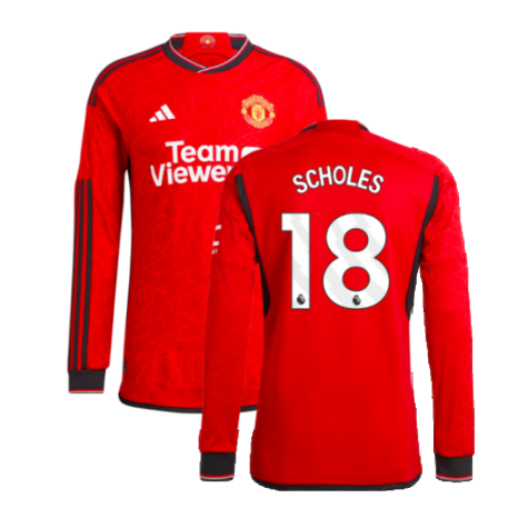 2023-2024 Man Utd Authentic Long Sleeve Home Shirt (Scholes 18)