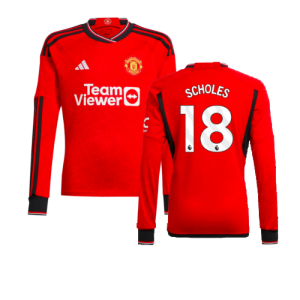 2023-2024 Man Utd Home Long Sleeve Shirt (Kids) (Scholes 18)