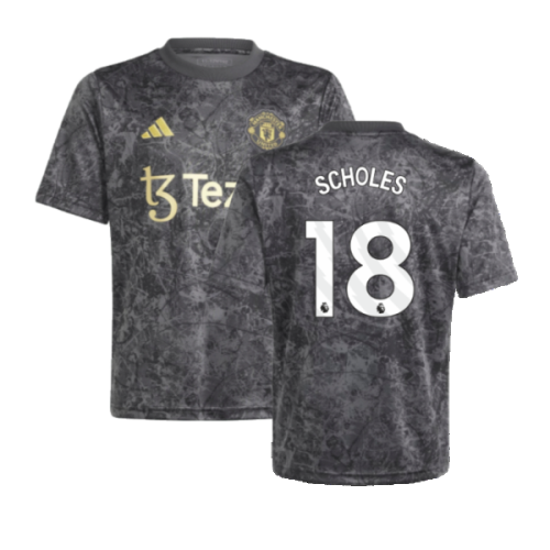 2023-2024 Man Utd Pre-Match Shirt (Black) - Kids (Scholes 18)