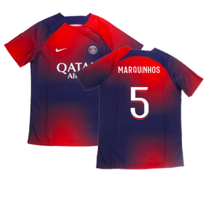 2023-2024 PSG Academy Pro Dri-FIT Pre-Match Shirt (Red) (Marquinhos 5)