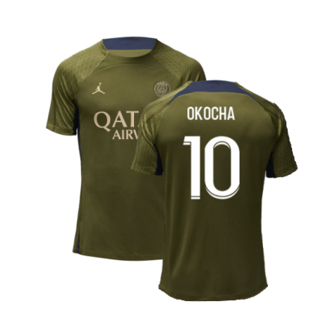 2023-2024 PSG Dri-Fit Strike Fourth Training Shirt (Green Hemp) (Okocha 10)