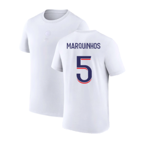 2023-2024 PSG Premium Essentials T-shirt (White) (Marquinhos 5)