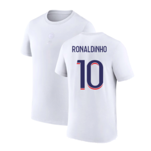 2023-2024 PSG Premium Essentials T-shirt (White) (Ronaldinho 10)