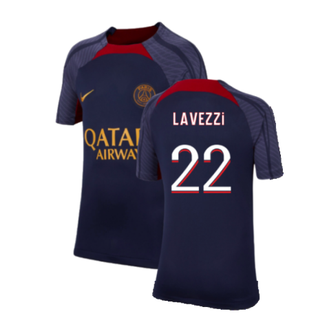 2023-2024 PSG Strike Dri-Fit Training Shirt (Navy) - Kids (Lavezzi 22)