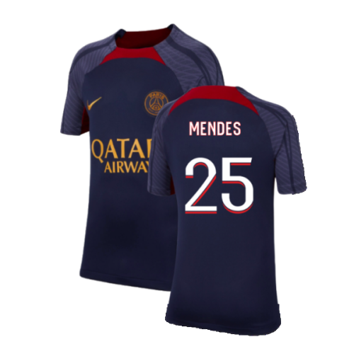 2023-2024 PSG Strike Dri-Fit Training Shirt (Navy) - Kids (N Mendes 25)