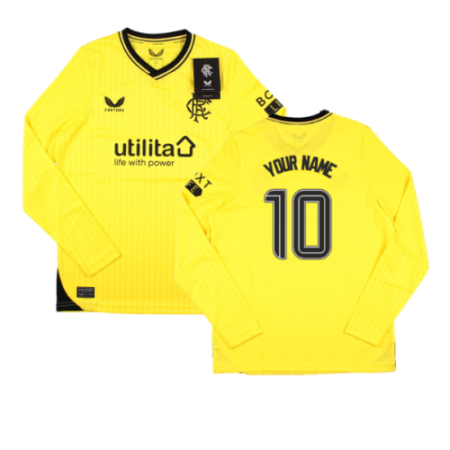 2023-2024 Rangers Home Goalkeeper LS Shirt (Yellow) - Kids (Your Name)