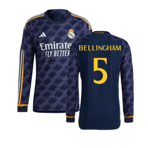 2023-2024 Real Madrid Authentic Long Sleeve Away Shirt (Bellingham 5)