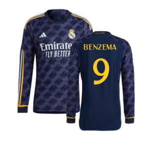 2023-2024 Real Madrid Authentic Long Sleeve Away Shirt (Benzema 9)