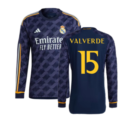 2023-2024 Real Madrid Authentic Long Sleeve Away Shirt (Valverde 15)