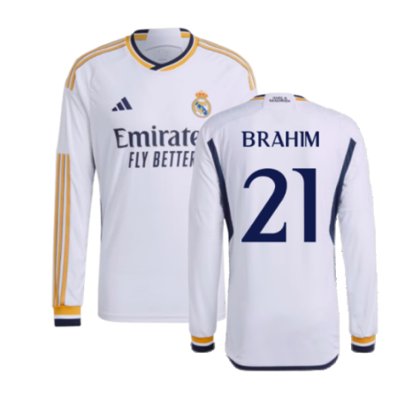 2023-2024 Real Madrid Authentic Long Sleeve Home Shirt (Brahim 21)