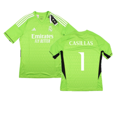 2023-2024 Real Madrid Home Goalkeeper Shirt (Solar Green) - Kids (CASILLAS 1)