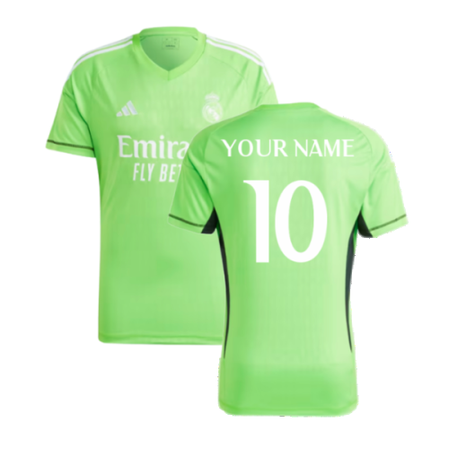 2023-2024 Real Madrid Home Goalkeeper Shirt (Solar Green) (Your Name)