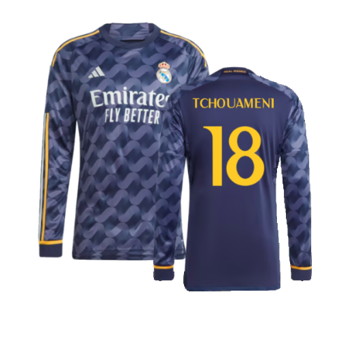 2023-2024 Real Madrid Long Sleeve Away Shirt (Tchouameni 18)