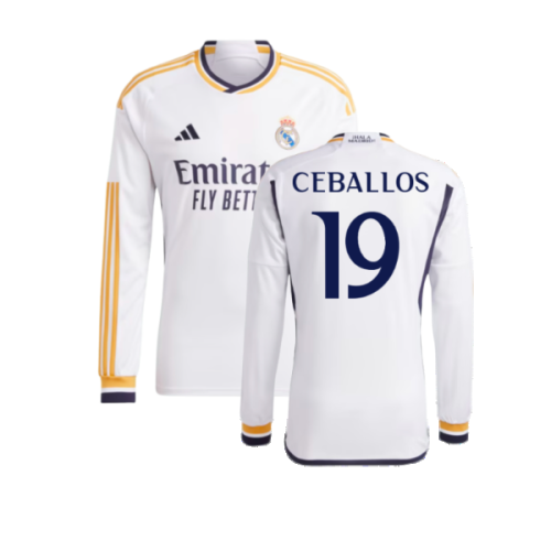 2023-2024 Real Madrid Long Sleeve Home Shirt (Ceballos 19)