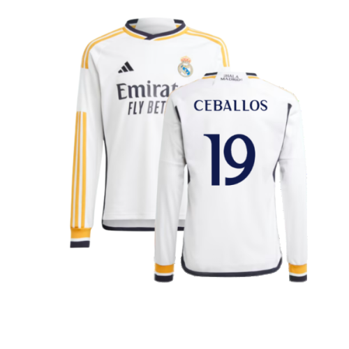 2023-2024 Real Madrid Long Sleeve Home Shirt (Kids) (Ceballos 19)