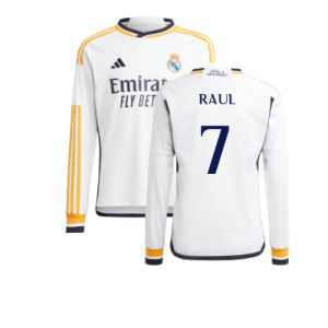 2023-2024 Real Madrid Long Sleeve Home Shirt (Kids) (Raul 7)