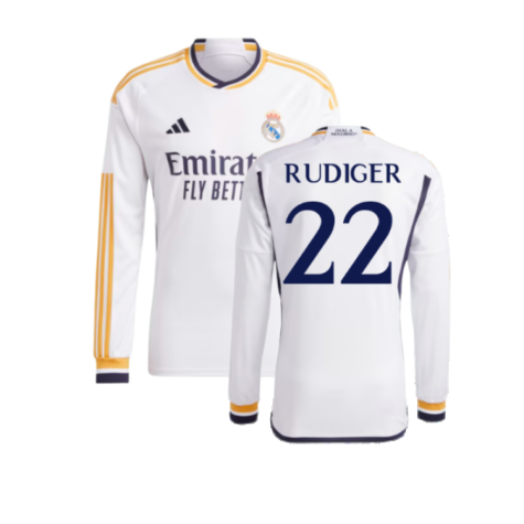 2023-2024 Real Madrid Long Sleeve Home Shirt (Rudiger 22)