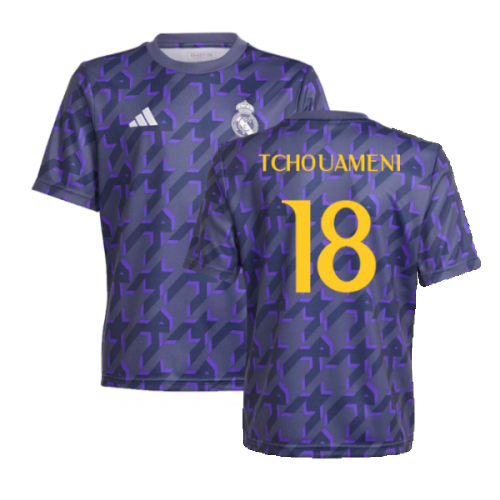 2023-2024 Real Madrid Pre-Match Shirt (Shadow Navy) - Kids (Tchouameni 18)