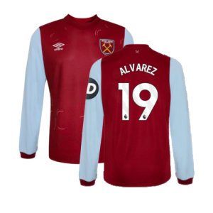 2023-2024 West Ham Long Sleeve Home Shirt (Kids) (ALVAREZ 19) 2023-2024 West Ham Long Sleeve Home Shirt (Kids) (ALVAREZ 19)